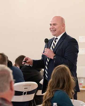 Alumni in the Cache Valley area gather at Eagles Landing Event Center, in Smithfield, Utah and get the chance to listen to and meet President Meredith.