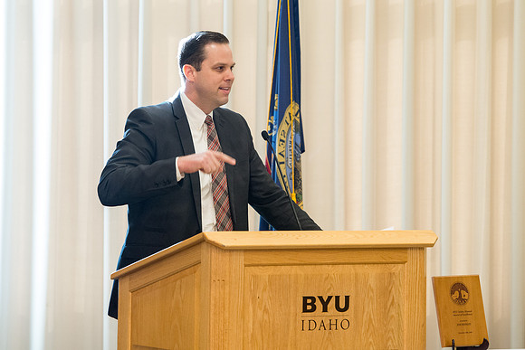 Emeritus Breakfast, Nov 2018, BYU-Idaho Alumni Award of excellence was awarded to Jon Beesley.