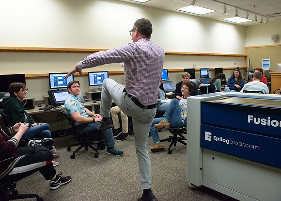 Joshua Abegglen teaching in the character animation class.