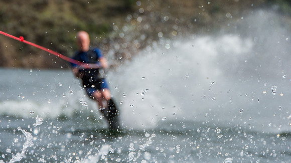 Waterskiing at Ririe Reservoir with BYU-Idaho's President Henry J Eyring. Video shoot for his Fall semester devotional promo video. - Aug 2019