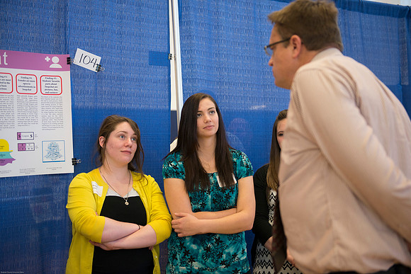 Students present their projects for the Student Research and Creative Works Conference.