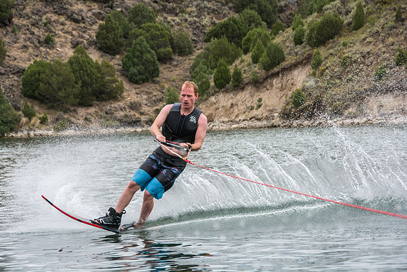 Tanner Fugal waterskiing at Ririe Reservoir.