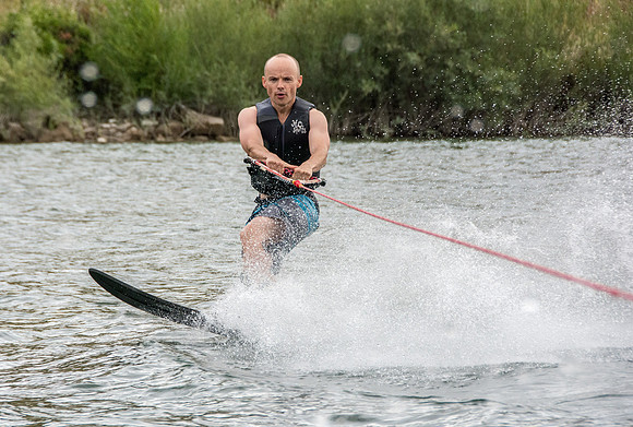 Stephen Mendenhall waterskiing at Ririe Reservoir. - Aug 2019