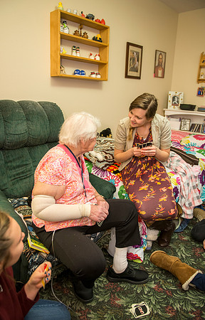 Students at Brigham Young University-Idaho visit a senior center in Rigby, Idaho and spend time with the senior citizens there.