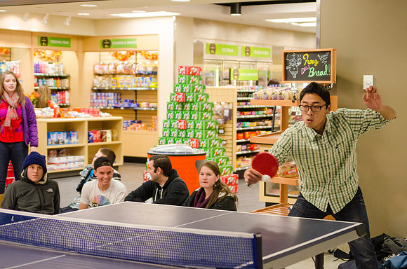 BYU-Idaho students participate in a ping pong tournament held in the Manwaring Center