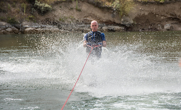 Waterskiing at Ririe Reservoir with BYU-Idaho's President Henry J Eyring. Video shoot for his Fall semester devotional promo video. - Aug 2019