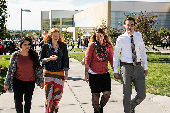 Students leaving the BYUI-Center after the first devotional of the Fall 2016 semester.