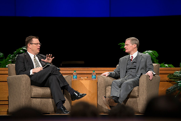 President Gilbert and Elder David A. Bednar Have a Q&A style meeting for the BYU-Idaho employees. Elder Bednar was the President during the transition of Ricks College to BYU-Idaho.