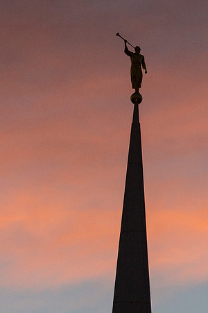 Rexburg Temple Angel Moroni at sunset