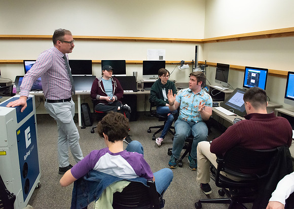 Joshua Abegglen teaching in the character animation class.