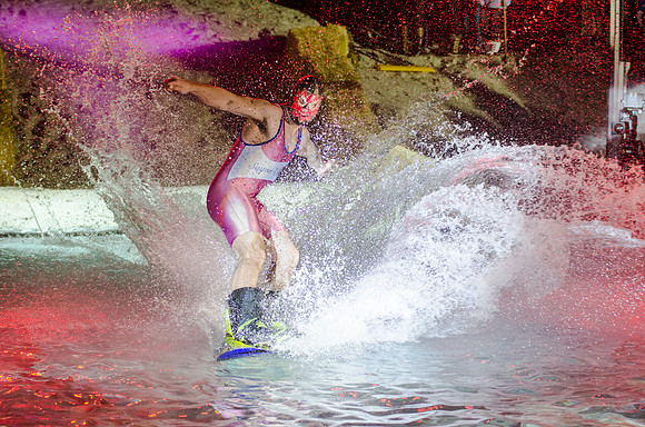 Students at Brigham Young University-Idaho take part in the annual Pond Skimming event held on campus at BYU-Idaho. Students wait in the cold or take the daring attempt to skim a pool of water using a