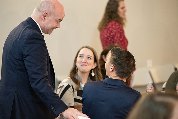 Alumni in the Cache Valley area gather at Eagles Landing Event Center, in Smithfield, Utah and get the chance to listen to and meet President Meredith.