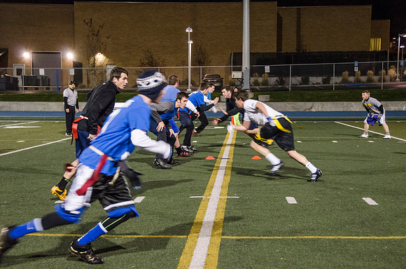 Students play game for advanced men's football
