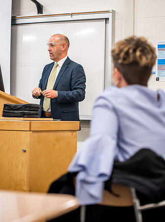 BYUI classes in the religion department meeting during Covid-19 with masks and social distanced seating.
