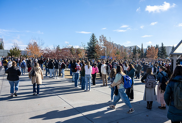 Unveiling of a new monument on campus: BYUI letters just below the Taylor Quad.