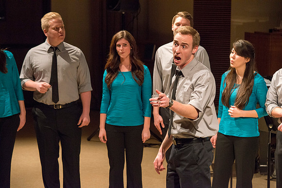 Brigham Young University-Idaho's Vocal Union perform a couple numbers at the Department of Music Showcase.