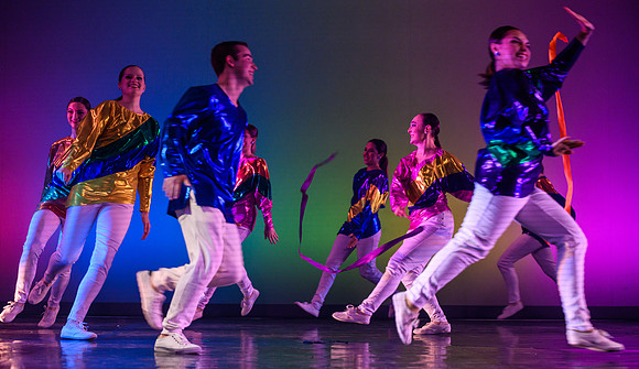 The Department of Theatre and Dance colorful Extravadance performance. Held in the Snow Drama Theatre.