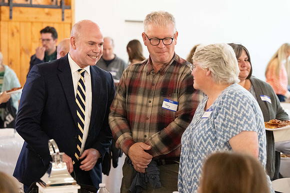 Alumni in the Cache Valley area gather at Eagles Landing Event Center, in Smithfield, Utah and get the chance to listen to and meet President Meredith.