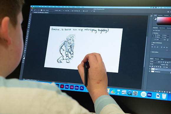 Joshua Abegglen teaching in the character animation class.
