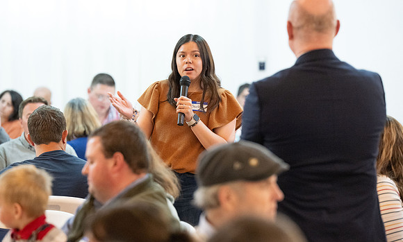 Alumni in the Cache Valley area gather at Eagles Landing Event Center, in Smithfield, Utah and get the chance to listen to and meet President Meredith.