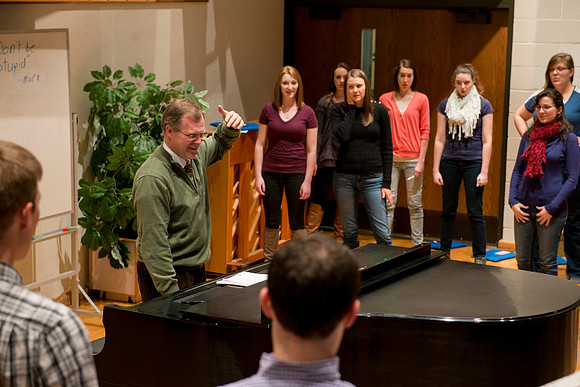 Brother Randall Kempton teaches and conducts his Collegiate Singers Choir.