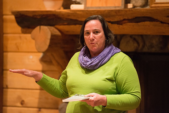 Retreat for teachers at the Sky Mountain Lodge in Victor, Idaho. Participants share a favorite book.