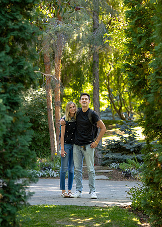 Students enjoy the tranquility of the Ricks Horticulture Gardens.