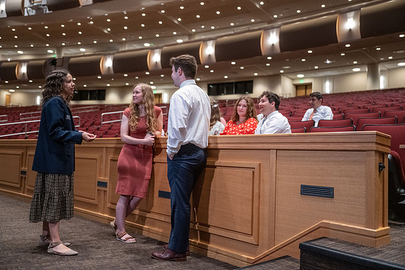Photos for the usher training video in the BYU-Idaho Center.