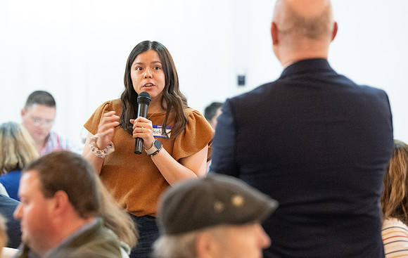 Alumni in the Cache Valley area gather at Eagles Landing Event Center, in Smithfield, Utah and get the chance to listen to and meet President Meredith.