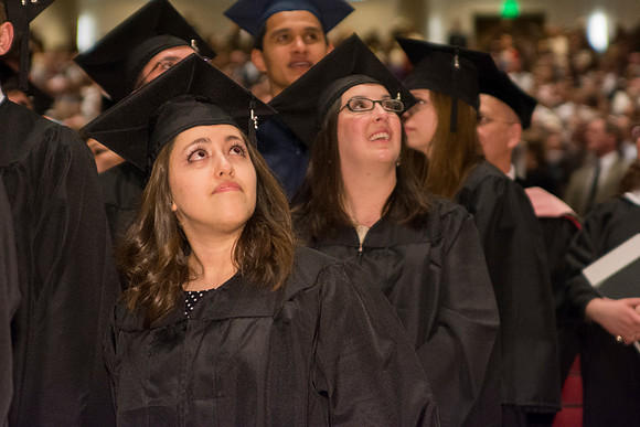 Students get ready for commencement ceremony to begin.