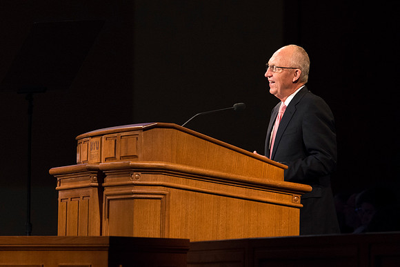 Elder Don R. Clarke, Emeritus General Authority, speaks at devotional.