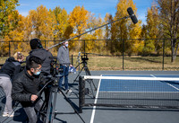Dinking around playing pickleball for the HR Wellness Video.
