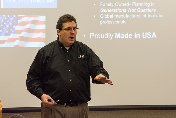 SK Tools representative Rob Conrad speaks to Automotive and Engineering students in the Austin Builiding.