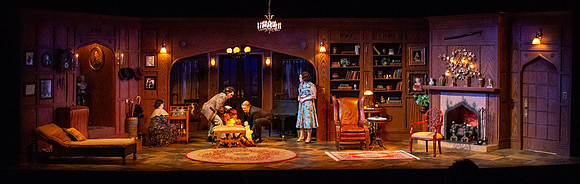Drama dress rehearsal for the Blithe Spirit play in the Snow theater.