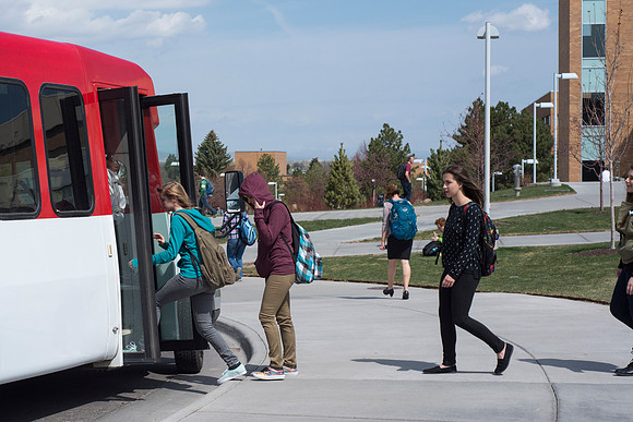 Beginning of Spring semester. The Ivy bus transports students to and from class.