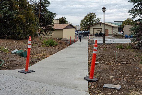 A new sidewalk helps connect the new Engineering Technology Center (ETC) to the Ricks and Benson Buildings.