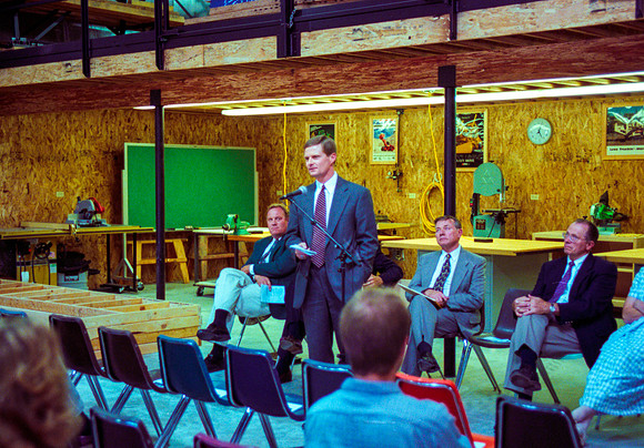 The Construction and Technology Education Lab Dedication. President David A. Bednar speaks at the dedication. Aug 1998.