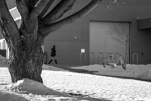 A student walks towards the I-Center during the first week of school.