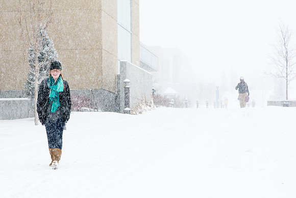 Snow covers campus the second week of Winter Semester.