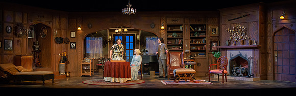 Drama dress rehearsal for the Blithe Spirit play in the Snow theater.