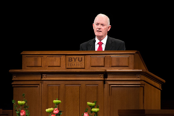 President Kim B. Clark speaks to BYU-Idaho students at first devotional of the new school year.