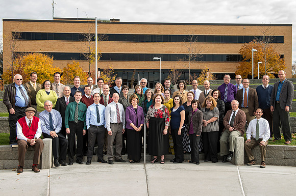 BYU-Idaho's English Department Faculty outside the Smith Building in the Central Quad.
