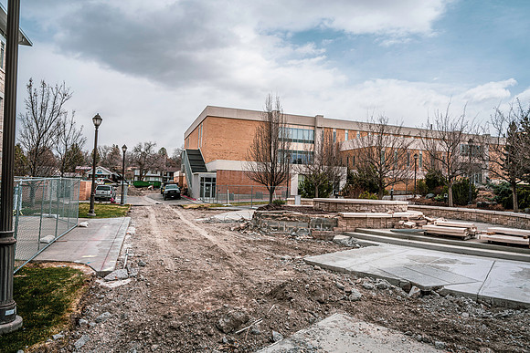 Construction work during spring break on campus.