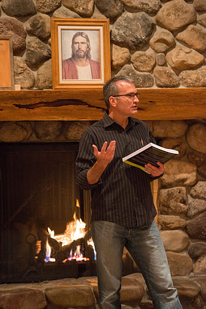 Retreat for teachers at the Sky Mountain Lodge in Victor, Idaho. Participants share a favorite book.
