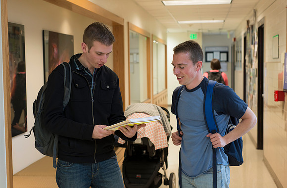 Back to School April 2014. Students inside the Romney building.