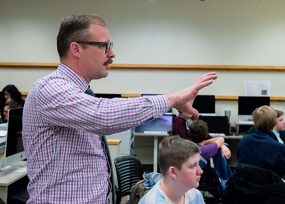 Joshua Abegglen teaching in the character animation class.