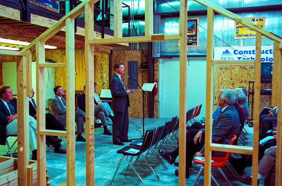 The Construction and Technology Education Lab Dedication. President David A. Bednar speaks at the dedication. Aug 1998.