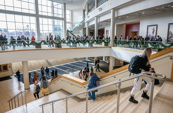 BYU-Idaho students and employees gather in the BYUI-Center for devotional.