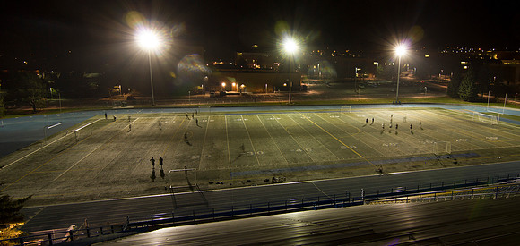 After finishing up homework on the first day of school, students gather to play soccer during the 2014 Spring Semester.