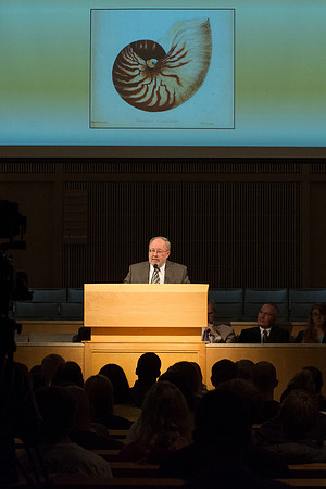 Craig M.Young, professor of Biology &amp; Director of the Oregon Institute of Marine Biology at the University of Oregon, speaks to the students in a forum.